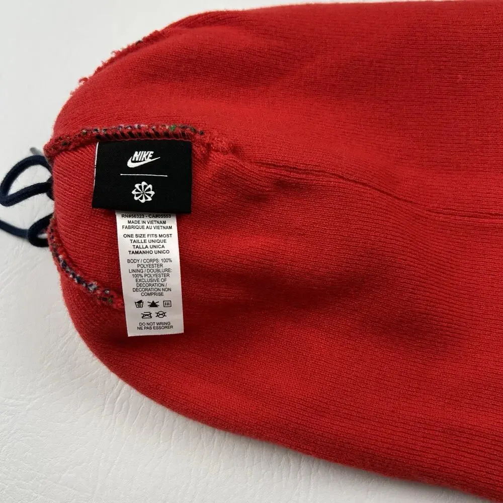 Nike Christmas Pom Beanie Hat Red Reindeer Just Do It Cuffed One Size NWT